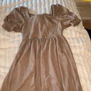 Size medium brown, baby doll dress with tie bow back